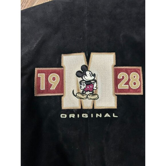 Vintage Disney Store Mickey Mouse Varsity Jacket Size M Black & Brown Suede Slee - Picture 9 of 9